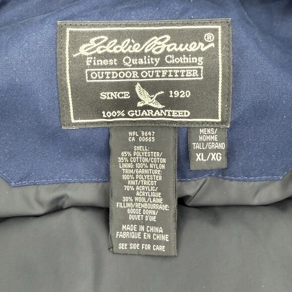 Vintage Eddie Bauer Navy Jacket Men’s XL Goose Down Coat Hooded Puffer Parka - Picture 5 of 16